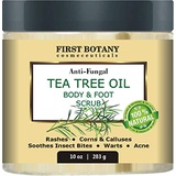 First Botany Cosmeceuticals 100% Natural Tea Tree Oil Body & Foot Scrub with Dead Sea Salt - Best for Acne, Dandruff and Warts, Helps with Corns, Calluses, Athlete foot, Jock Itch & Body Odor