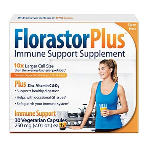  Florastor Select Immunity Boost Daily Probiotic & Immune Support Supplement for Women and Men, Saccharomyces Boulardii CNCM I-745 Plus Zinc, Vitamin C & D3, 30 Caps, Package May Va