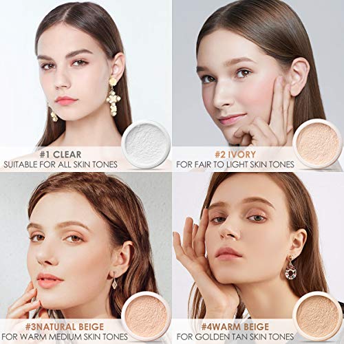  Focallure Loose Face Powder, Translucent Setting Powder, Lightweight, Long Lasting for Oily Skin Sets Makeup & Blurs Imperfections #1 CLEAR & #3 NATURAL BEIGE-10G/0.35OZ2 Count