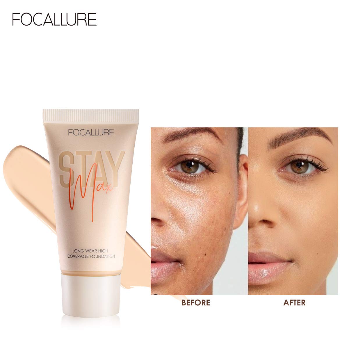  Focallure Matte Liquid Foundation with Pore-Blurring Primer 2 Pcs Makeup Set Lasting Color Waterproof Smooth Cruelty Free Matte Flawless Foundation-#3 CREAM