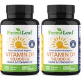 ForestLeaf - Vitamin D3 50,000 IU Weekly Supplement - Vegetable Vitamin D Capsules for Bones, Teeth, and Immune Support - Easy Swallow Pure Vitamin D3 50000 (120 Count (Pack of 2))
