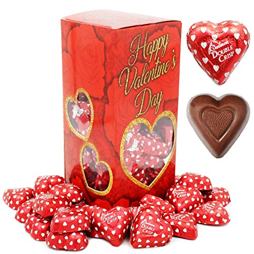 Fruidles Valentines Chocolate Hearts, Milk Creamy Chocolaty Hearts, Holiday Treats, Individually Wrapped Foils, Kosher Certified (Milk Chocolate Double Crisps, 40 Count (1 Pound))