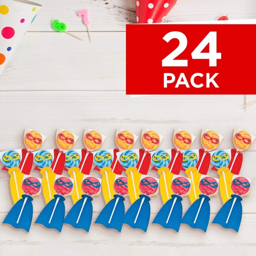  Fun Express Superhero Swirl Candy Lollipops | Assorted Fruit Flavors | 24 Count | Great for Birthday Parties, Holiday Giveaways, Party Favors, School Treats