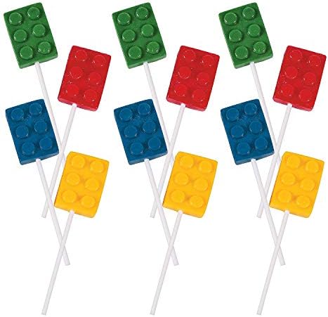Fun Express Brick Party Building Block Suckers (set of 12) Birthday Party Candy and Favors