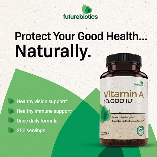  Futurebiotics Vitamin A 10,000 IU Premium Non-GMO Formula Supports Healthy Vision & Immune System and Healthy Growth & Reproduction, 250 Softgels