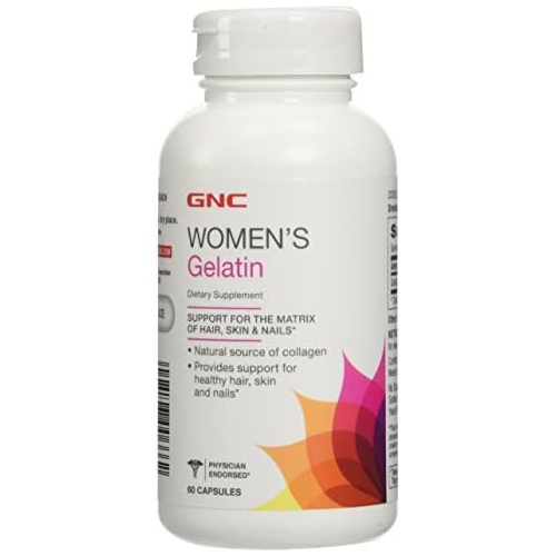  GNC Womens Gelatin Supplement Supports Healthy Hair, Skin and Nails Natural Collagen Source 60 Capsules