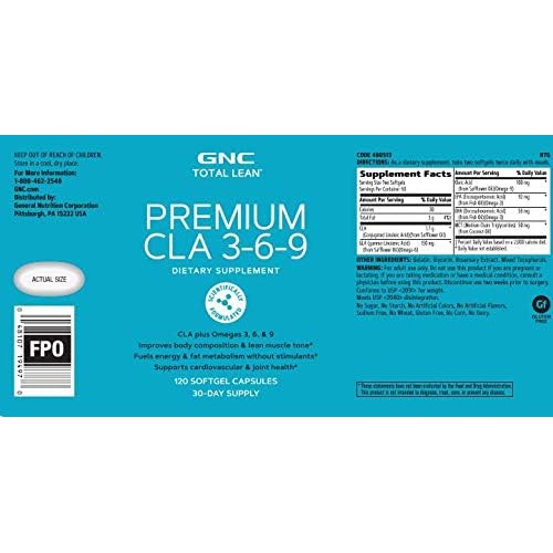  GNC Total Lean Premium CLA 3-6-9 Improves Body Composition & Muscle Tone, Fuels Energy Without Stimulants, Supports Cardiovascular & Joint Health 120 Softgel Capsules