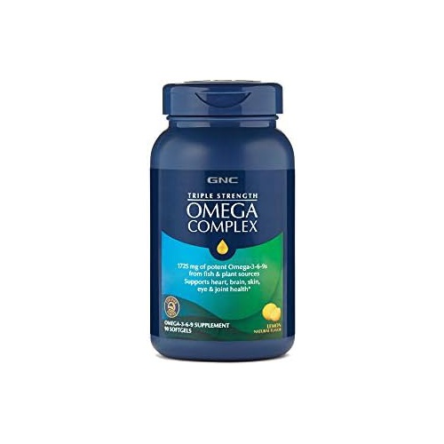  GNC Triple Strength Omega Complex, 90 Lemon Flavored Softgels, Supports Joint, Skin, Eye, and Heart Health