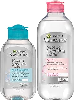 Garnier SkinActive Micellar Cleansing Water, For All Skin Types, 13.5 fl oz + Micellar Cleansing Water, For Waterproof Makeup, 3.4 fl oz