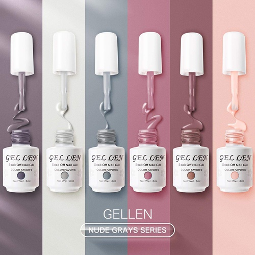  Gellen Gel Nail Polish Set - Nude Grays 6 Colors, Popular Nail Art Colors UV LED Soak Off Nail Gel Kit