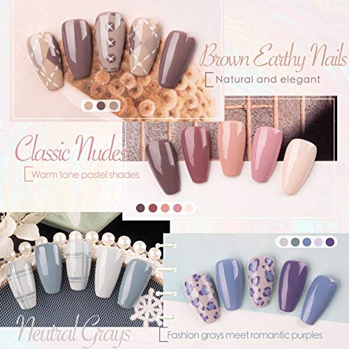  Gellen Gel Nail Polish Kit 16 Colors With Top Base Coat - Popular Nude Grays Nail Gel Collection, Solid Sparkles Glitters UV Pastel Fall Winter Nail Gel Colors Manicure Set