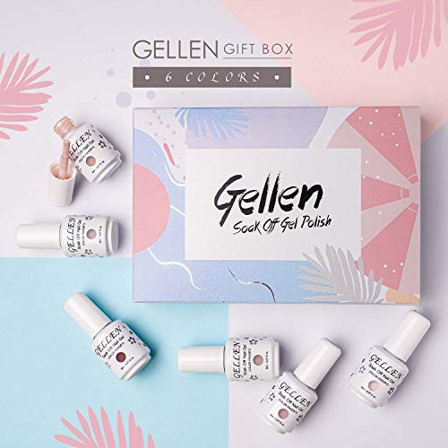  Gellen Gel Nail Polish Kit - 6 Colors Classic Nudes Series Natural Skin Tone, Trendy Pigmented Daily Nail Gel Shades Nail Art DIY Home Gel Manicure Set