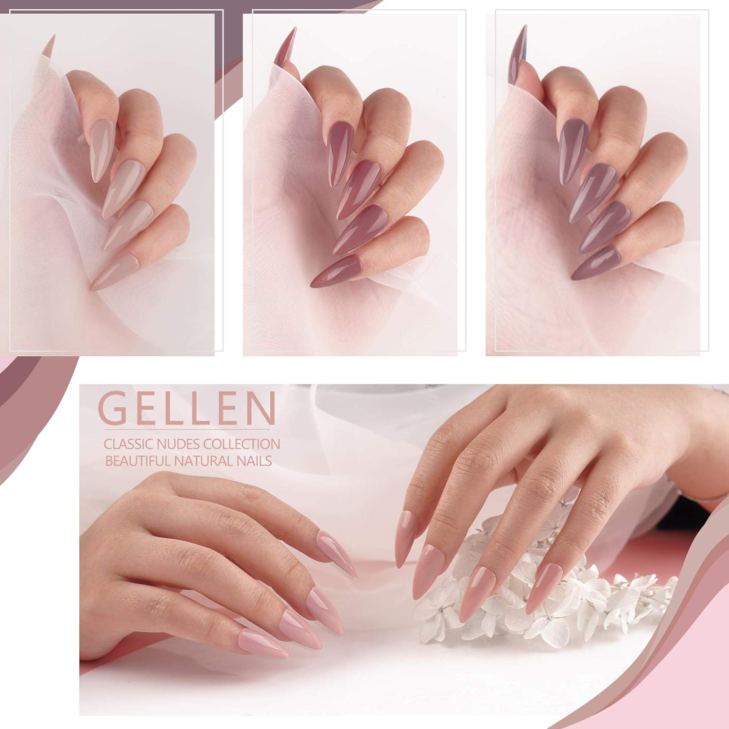  Gellen Gel Nail Polish Kit - 6 Colors Classic Nudes Series Natural Skin Tone, Trendy Pigmented Daily Nail Gel Shades Nail Art DIY Home Gel Manicure Set