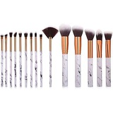 Genetic Los Angeles Makeup Brushes,15pcs Marble Texture Makeup Brushes Set For Women Daily Powder Eyeshadow Foundation Concealer Eyebrow Blending Brush Cosmetic Brush Kit Make-up Tools Bag (15 Count)