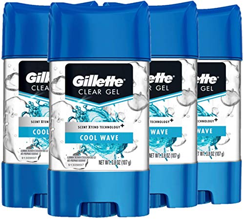  Gillette Antiperspirant & Deodorant for Men, Cool Wave Clear Gel, 3.8 Oz, Pack Of 4
