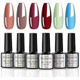 Gouserva Gel Nail Polish Kit- 6 Charming Colors, Caramel, Burgundy Red,Blue,Nude, Green Gel Polish Home Manicure Christmas for Women New Year Holiday Gifts Set