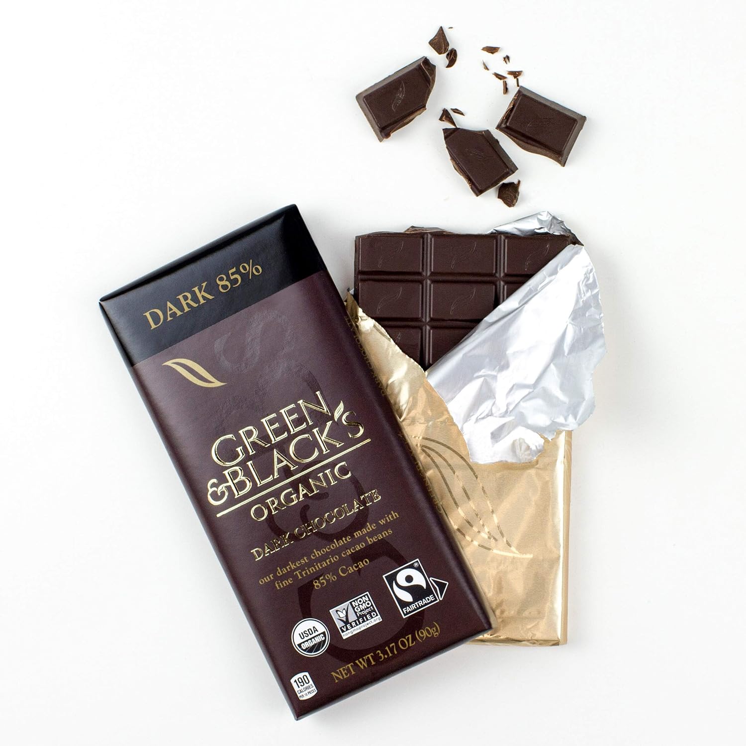  Green & Blacks Organic Dark Chocolate Bar, 85% Cacao, Easter Chocolate, 10 - 3.17 oz Bars