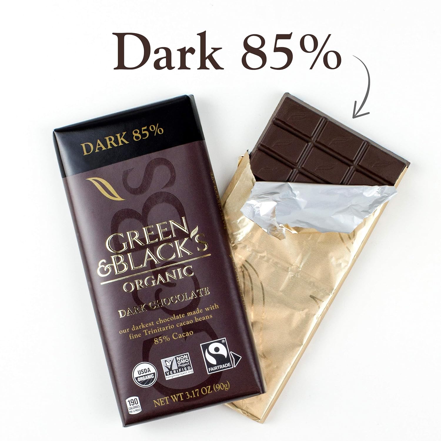  Green & Blacks Organic Dark Chocolate Bar, 85% Cacao, Easter Chocolate, 10 - 3.17 oz Bars