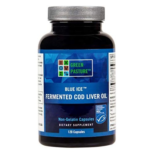  Green Pasture BLUE ICE Fermented Cod Liver Oil -Non-Gelatin 120 Capsules