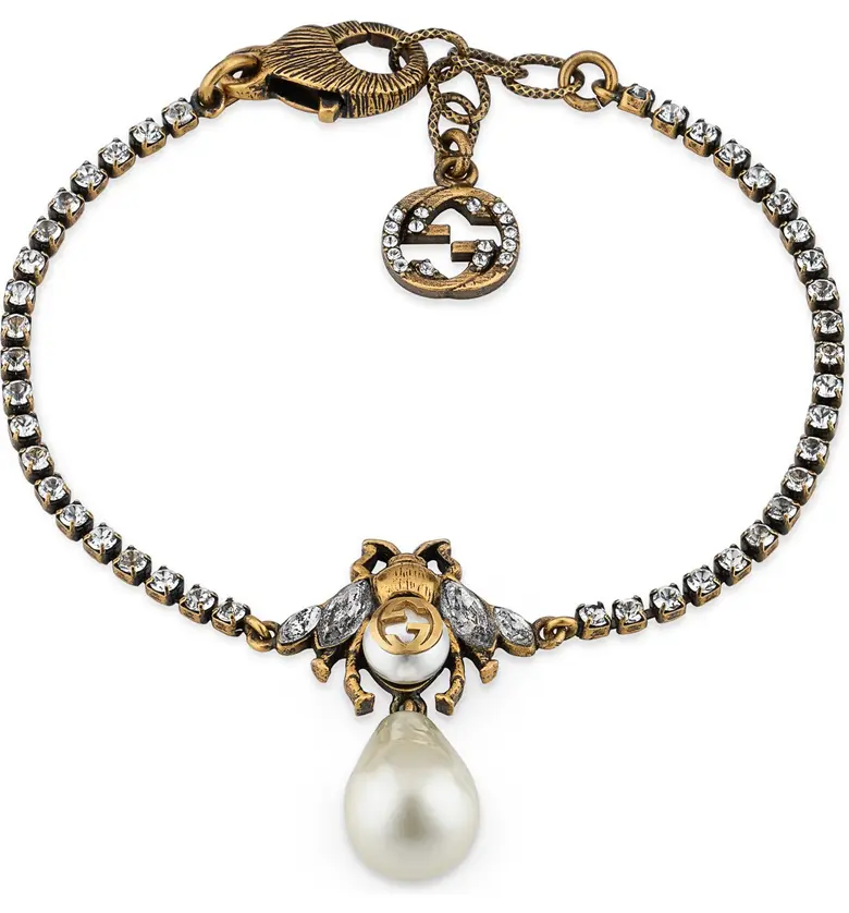 Gucci GG Bee Imitation Pearl Bracelet_Gold
