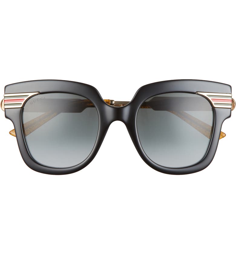 구찌 Gucci 50mm Square Sunglasses_SHINY BLACK/ ENDURA GOLD/ GREY