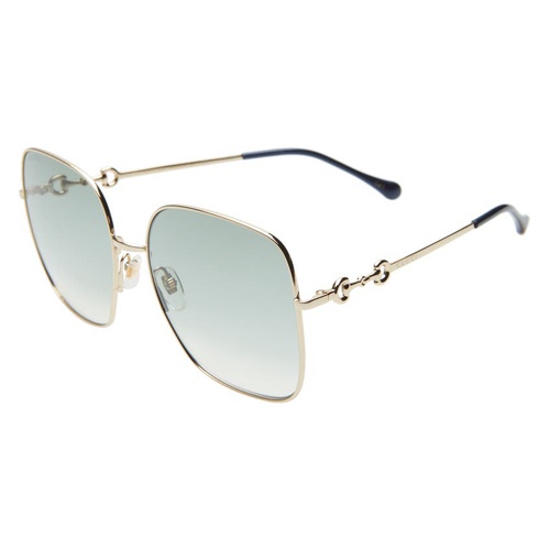 구찌 Gucci 61mm Gradient Square Sunglasses_GOLD/ GREEN Gradient