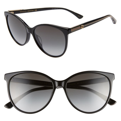 구찌 Gucci 57mm Cat Eye Sunglasses_BLACK/ CRYSTAL/ GREY GRADIENT
