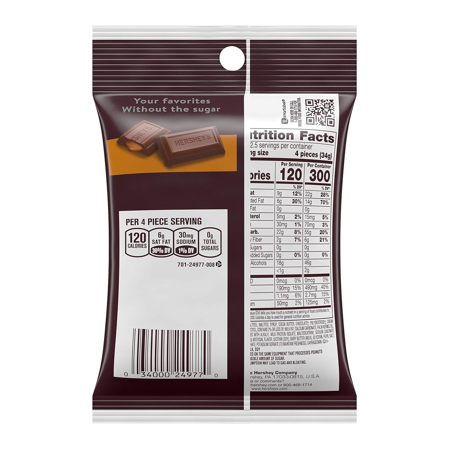  HERSHEYS Chocolate Candy Bars, Sugar Free Caramel Filled, 3 Ounce (Pack of 12)