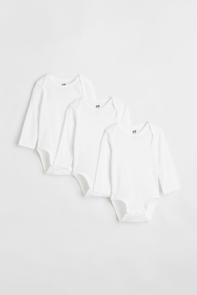 H&M 3-pack Long-sleeved Cotton Bodysuits
