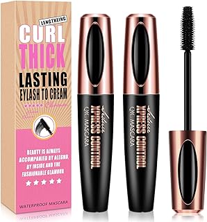 HOFASON 2 Pcs 4D Silk Fiber Lash Black Mascara, Longer & Thicker Lashes, Waterproof, Clump-Free, Long-Lasting, Smudge-proof, Hypoallergenic, All Day Luxurious Looking Lashes