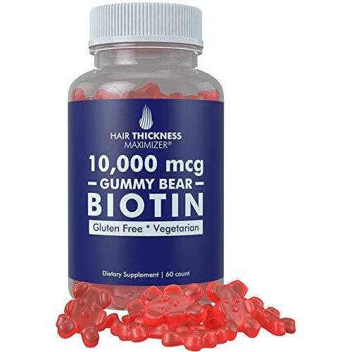  Biotin 10000 mcg Gummies by Hair Thickness Maximizer Vegetarian, Gluten Free. 10000mcg Natural Gummy Bear Hair Vitamin for Men and Women. Great for Hair Growth, Combats Hair Loss a