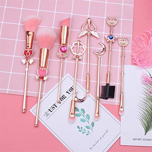  Hamowtux 8 Pcs Sailor Moon Makeup Brush Set with Cute Pink Pouch, Cardcaptor Sakura Cosmetic Makeup Tool Sets & Kits for Daily Use and Valentines Day/Thanksgiving/Birthday Gift