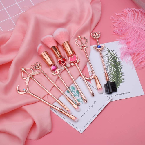  Hamowtux 8 Pcs Sailor Moon Makeup Brush Set with Cute Pink Pouch, Cardcaptor Sakura Cosmetic Makeup Tool Sets & Kits for Daily Use and Valentines Day/Thanksgiving/Birthday Gift