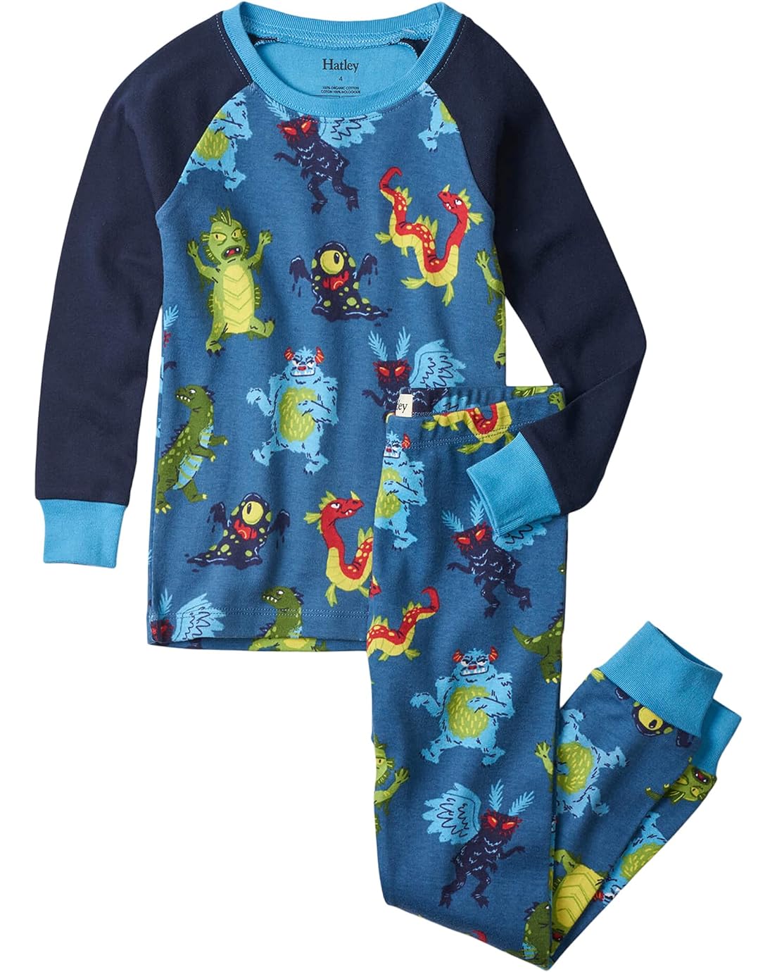 해틀리 Hatley Kids Creepy Cryptids Organic Cotton Raglan Pajama Set (Toddleru002FLittle Kidsu002FBig Kids)
