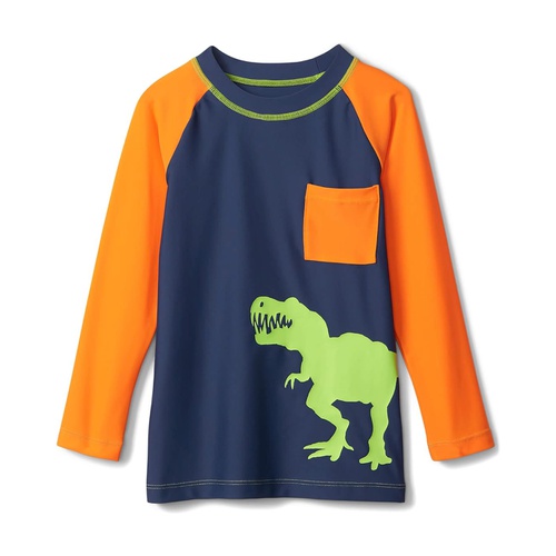 해틀리 Hatley Kids Colour-Block Dino Long Sleeve Pocket Rashguard (Toddler/Little Kids/Big Kids)