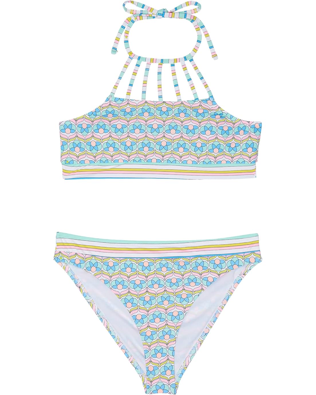  Hobie Kids Coming Up Daisies High Neck Strappy Bralette and Hipster (Big Kids)