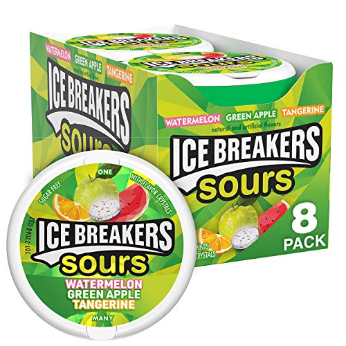 Ice Breakers Mints ICE BREAKERS Sours Sugar Free Mints, (Watermelon, Green Apple, Tangerine) 1.5 Ounce (Pack of 8)