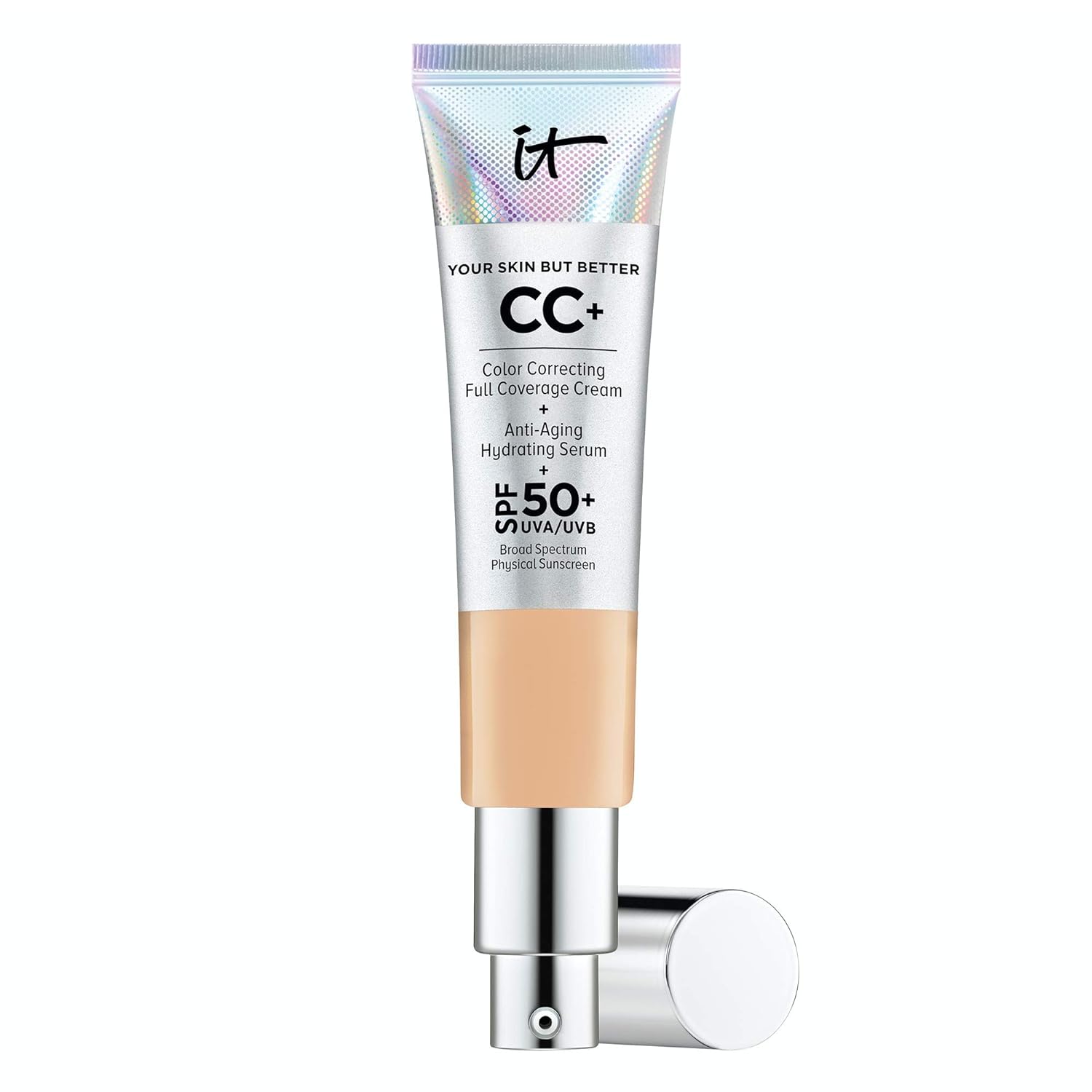  IT Cosmetics Your Skin But Better CC+ Cream, Medium Tan (W) - Color Correcting Cream, Full-Coverage Foundation, Anti-Aging Serum & SPF 50+ Sunscreen - Natural Finish - 1.08 fl oz