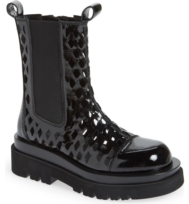 Jeffrey Campbell Tanked Perforated Chelsea Boot_BLACK SHINY LEATHER