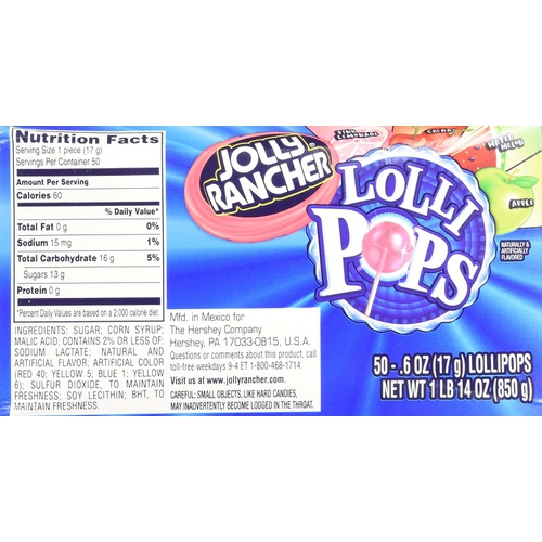  Jolly Rancher Lollipops, Original Flavors (50-Count box) 1 Pound 14 Ounce