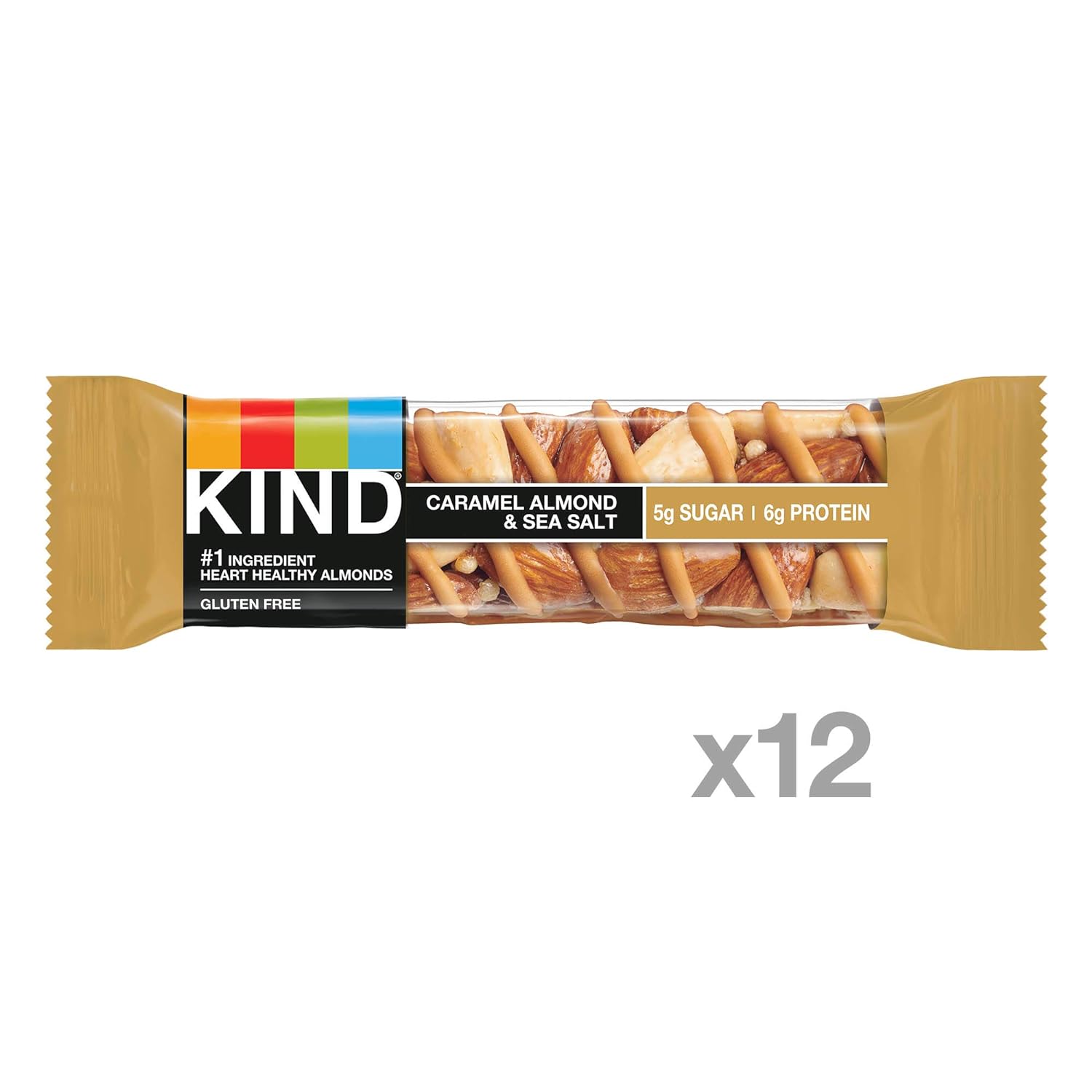  KIND Healthy Snack Bar, Caramel Almond & Sea Salt, 5g Sugar | 6g Protein, Gluten Free Bars, 1.4 OZ, 12 Count