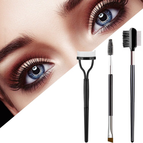  KINGMAS 3Pcs Duo Eyebrow Brush and Spoolie & Eyelash Comb Curlers & Steel Brow Brush Comb Makeup Grooming Tool