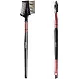 KOOBA Set Eyelash Comb and Duo Eyebrow Brush 2Pcs, Portable Makeup Eye Powder Foundation Brush, Beauty Cosmetic Tool for Professional and Travel
