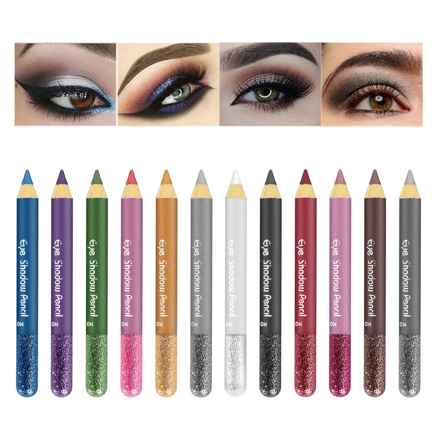  KYDA Ownest 12 Colors Glitter Eyeshadow Set,Shimmer Eyeshadow Pencil Pearl Eyeshadow Stick Colorful Eye Shadow Pen,Long Lasting Professional Eyeshadow Makeup for Women