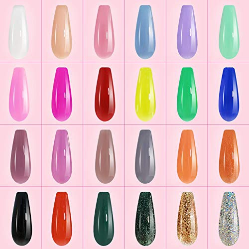  Gel Nail Polish Kit, Kastiny 24 Colors Glitter Rainbow Soak Off Nail Gel Collection with Base, Glossy & Matte Top Coat, Gel Nail Polish Set DIY Manicure Kit for Christmas New Year