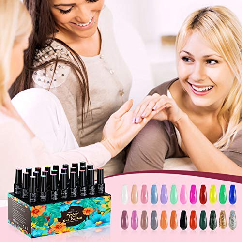  Gel Nail Polish Kit, Kastiny 24 Colors Glitter Rainbow Soak Off Nail Gel Collection with Base, Glossy & Matte Top Coat, Gel Nail Polish Set DIY Manicure Kit for Christmas New Year