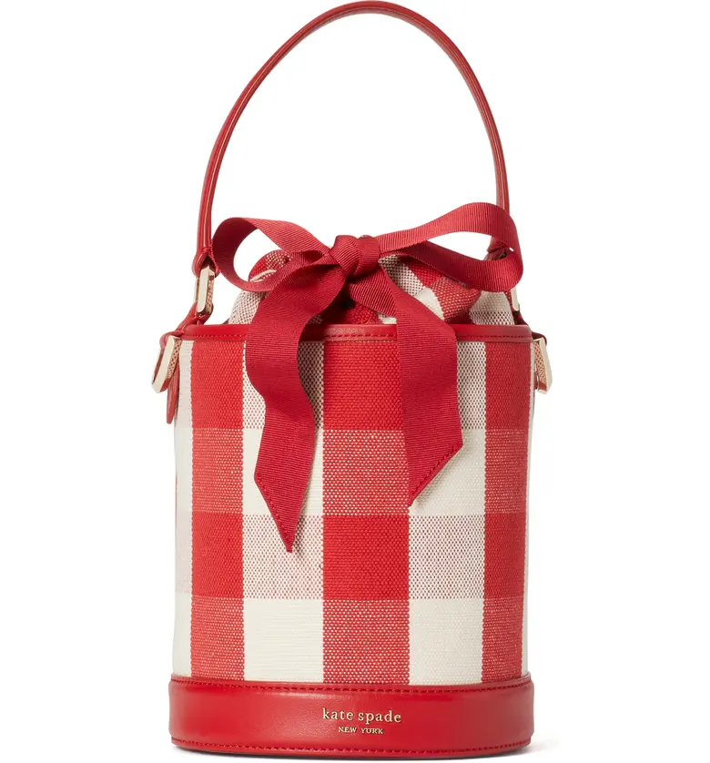 kate spade new york picnic gingham bucket bag_RED MULTI