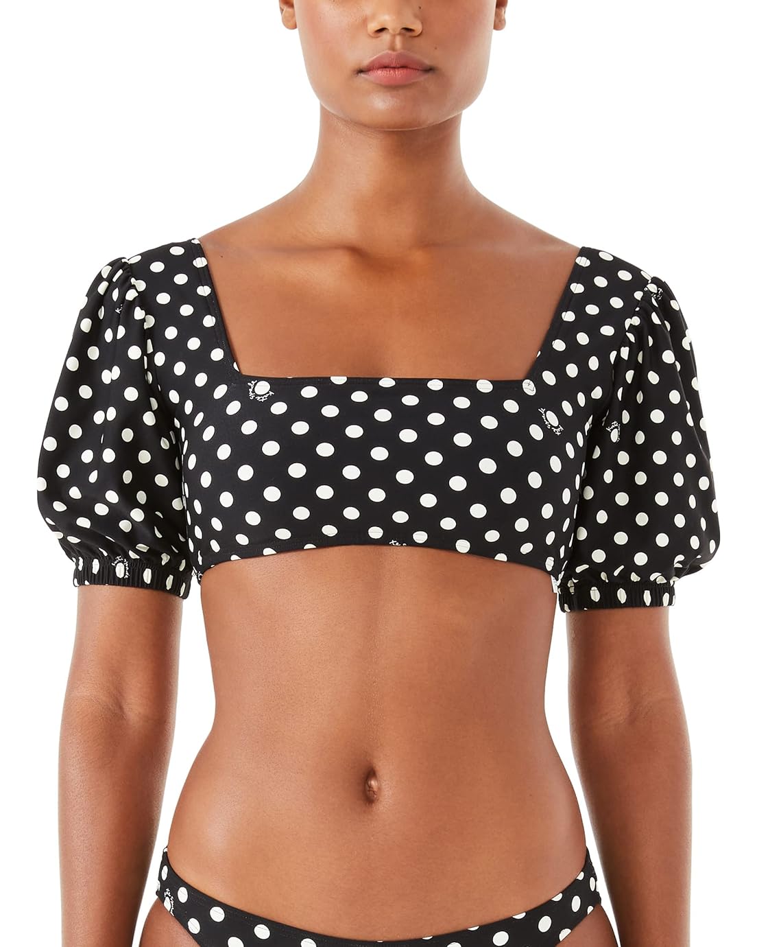 Kate Spade New York Lia Logo Dot Puff Sleeve Bikini Top
