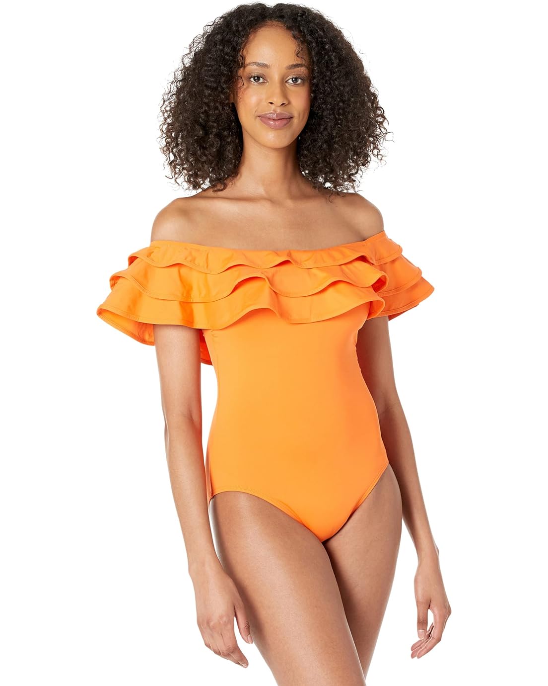 Kate Spade New York Palm Beach Ruffle Off-the-Shoulder One-Piece wu002F Removable Soft Cups