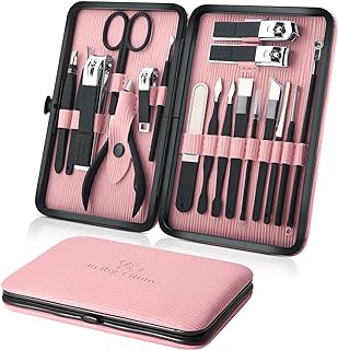 Keiby Citom Manicure Set Professional Nail Clippers Kit Pedicure Care Tools- Stainless Steel Women Grooming Kit 18Pcs for Travel or Home (Pink)